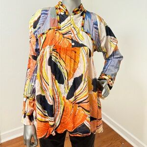 Aoyama Itcome Colorful Abstract Long Sleeve Top in mixed Fabrics Size M‎